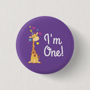 Giraffe Kids Birthday Party Cute I'm One Pin Button