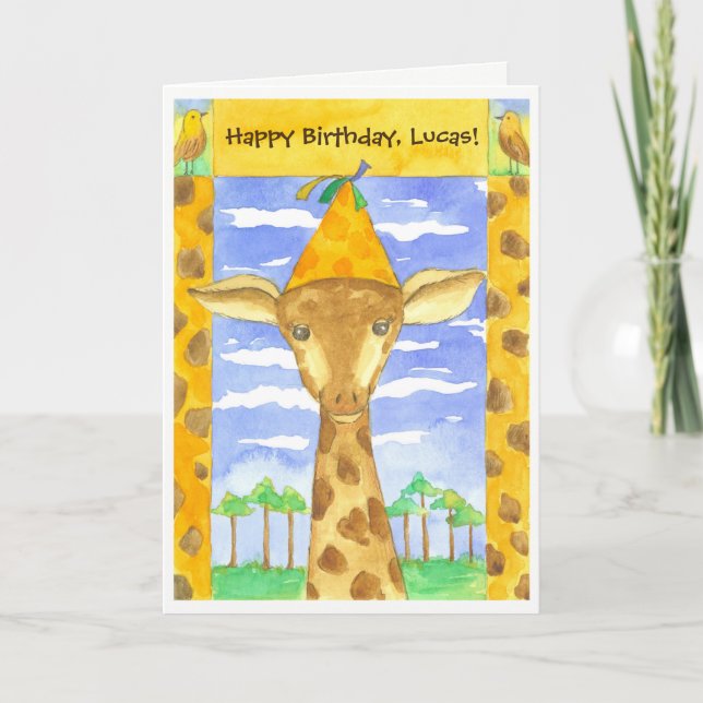 Giraffe Kids Happy Birthday Individuelle Name Karte (Vorderseite)