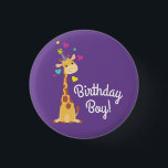 Giraffe Kids Party Cute Birthday Boy Button<br><div class="desc">This adorable birthday boy giraffe is here for your child's birthday!  Works great for a cute kids first birthday party,  a zoo party,  or just a kid that loves giraffes at any age!  The adorable baby animal is wearing a little party hat to help celebrate!  Perfect for children!</div>