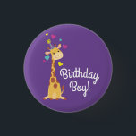 Giraffe Kids Party Cute Birthday Boy Button<br><div class="desc">This adorable birthday boy giraffe is here for your child's birthday!  Works great for a cute kids first birthday party,  a zoo party,  or just a kid that loves giraffes at any age!  The adorable baby animal is wearing a little party hat to help celebrate!  Perfect for children!</div>