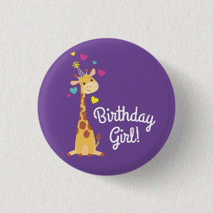 Giraffe Kids Party Cute Birthday Girl Button