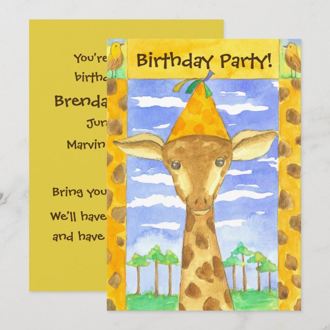 Giraffe Kindergeburtstag Party Einladung (Vorne/Hinten)