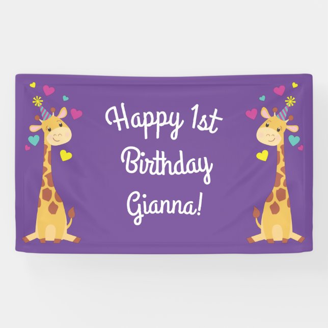 Giraffe Kindergeburtstag Party Niedlich Banner (Horizontal)