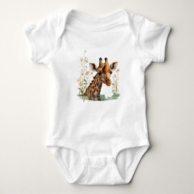 Giraffe Kopf mit Blume Baby Strampler (Vorderseite)