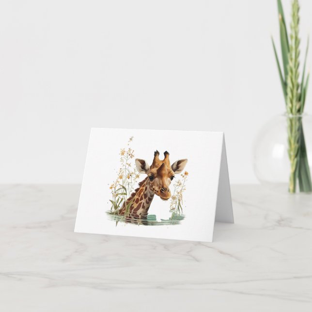 Giraffe Kopf mit Blume BLANK Karte (Vorderseite)