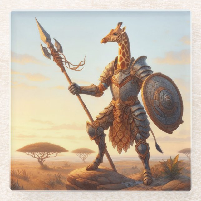 Giraffe-Krieger Glasuntersetzer (Vorderseite)