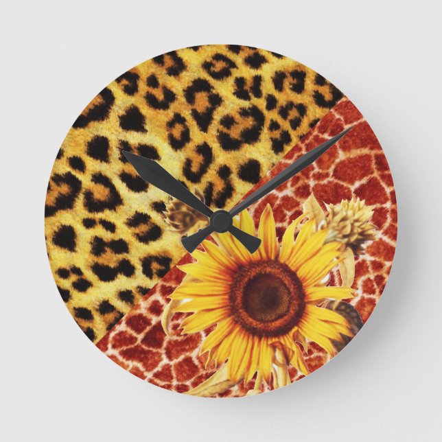 GIRAFFE, LEOPARFUR UND SONNENFLOWER RUNDE WANDUHR (Vorderseite)