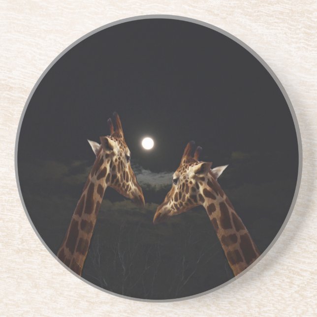 Giraffe Liebe im Mondschein, Getränkeuntersetzer (Vorne)