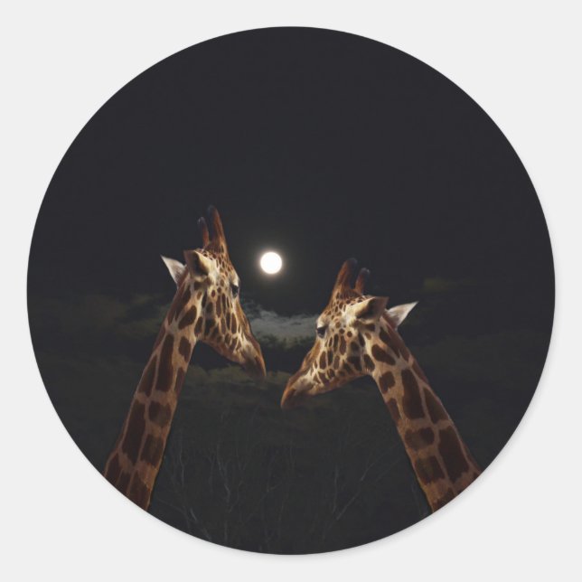 Giraffe Liebe im Mondschein, Runder Aufkleber (Vorderseite)