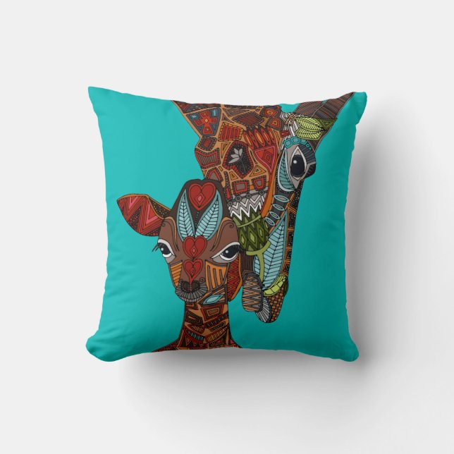 Giraffe Liebe Türkis Kissen (Vorderseite)