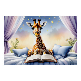 Giraffe liest ein Buch Poster für Kinderzimmer