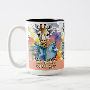 Giraffe Lire le grand livre Mug café à deux tons