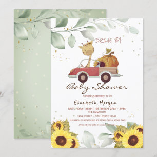 Giraffe-LKW-Sonnenblumen-Kürbis-Baby-Party Einladung