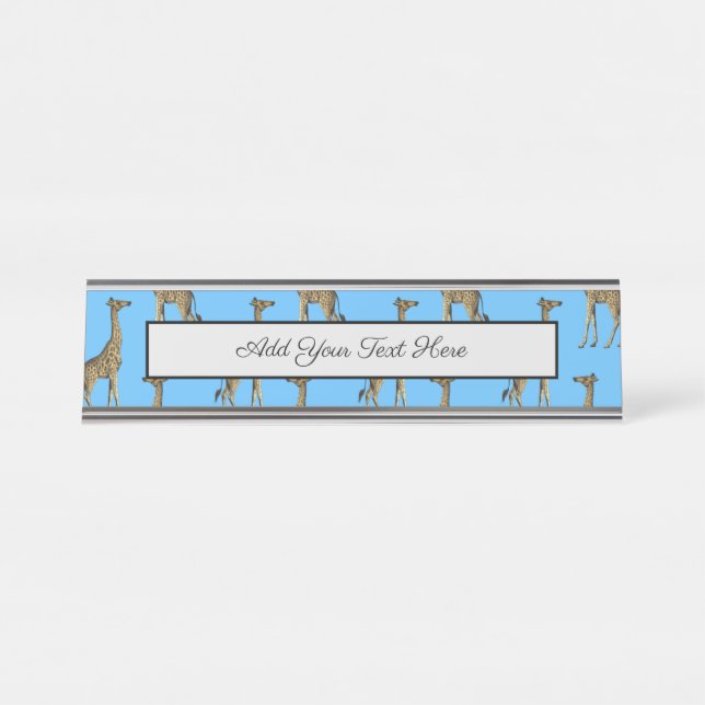 Giraffe Lover Blue Wild Animals Zoo African Safari Schreibtischnamensplakette (Vorderseite )