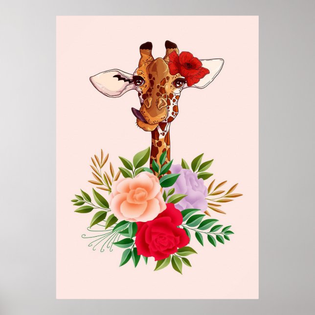 Giraffe Lover Giraffes Afrika und Blume Poster (Vorne)