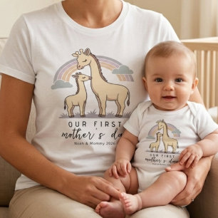 Giraffe-Mama-Baby-Erster Muttertag-Pastell-Regenbo T-Shirt