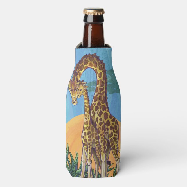 Giraffe Mama und Baby Flaschenkühler (Flaschenvorderseite)