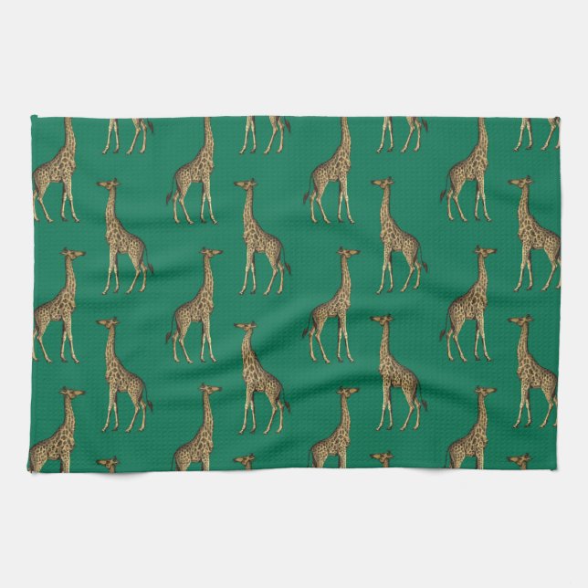 Giraffe Mammalian Emerald Green Wild Animal Africa Geschirrtuch (Horizontal)