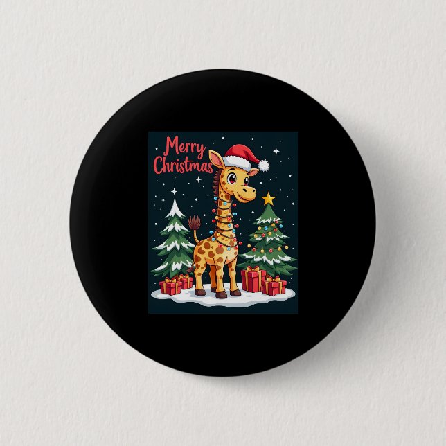 Giraffe Merry Christmas Tree Lighting Santa Giraff Button (Vorderseite)