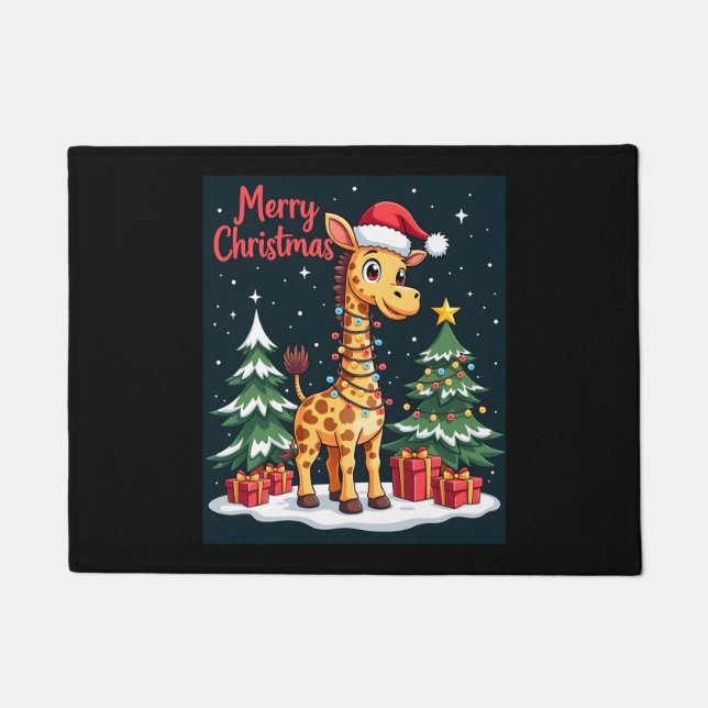 Giraffe Merry Christmas Tree Lighting Santa Giraff Fußmatte (Vorderseite)