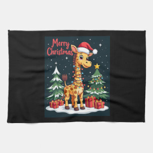 Giraffe Merry Christmas Tree Lighting Santa Giraff Geschirrtuch