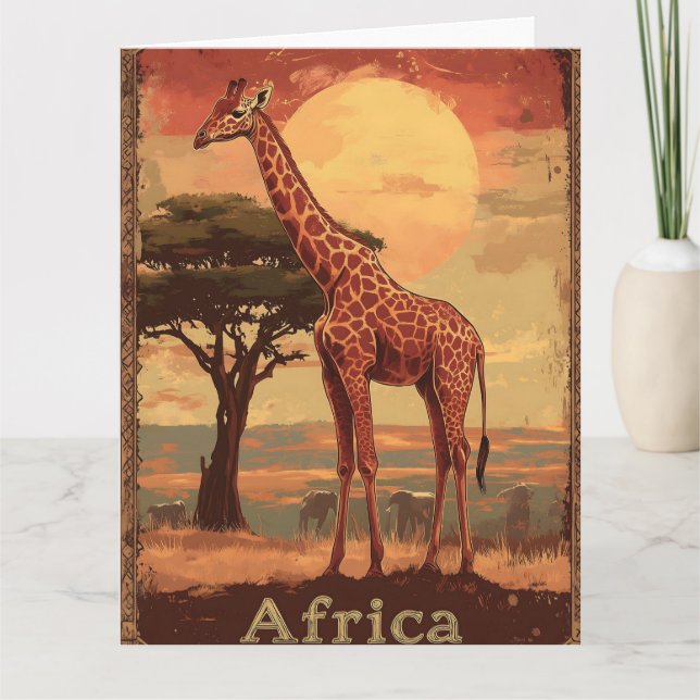 Giraffe mit afrikanischem Sonnenuntergang - Vintag Karte (Vorderseite)