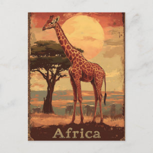 Giraffe mit afrikanischem Sonnenuntergang -Vintage Postkarte