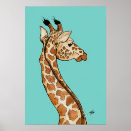 Giraffe mit aquamarinem Hintergrund Poster