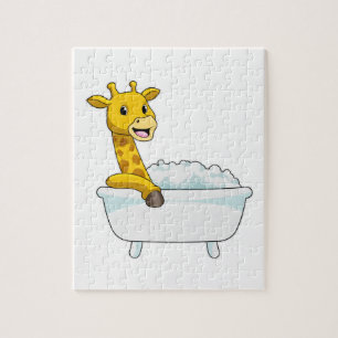 Giraffe mit Badewanne mit Schaum