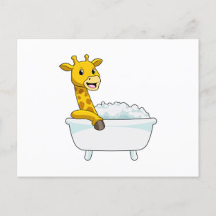 Giraffe mit Badewanne mit Schaum Postkarte
