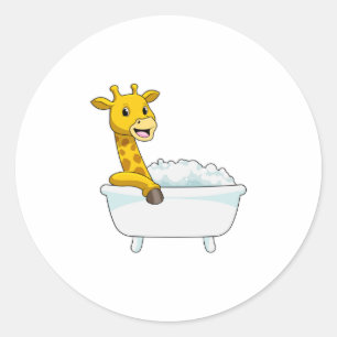 Giraffe mit Badewanne mit Schaumstoff Runder Aufkleber