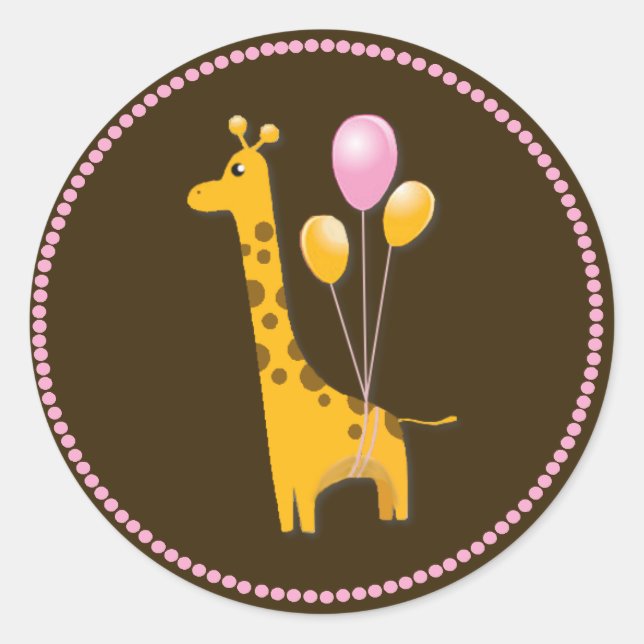 Giraffe mit Balloons Baby Shower Sticker (Vorderseite)