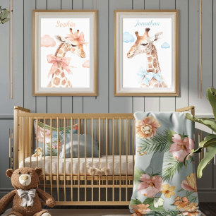 Giraffe mit blauem Band Baby Jungen Kinderzimmer Poster