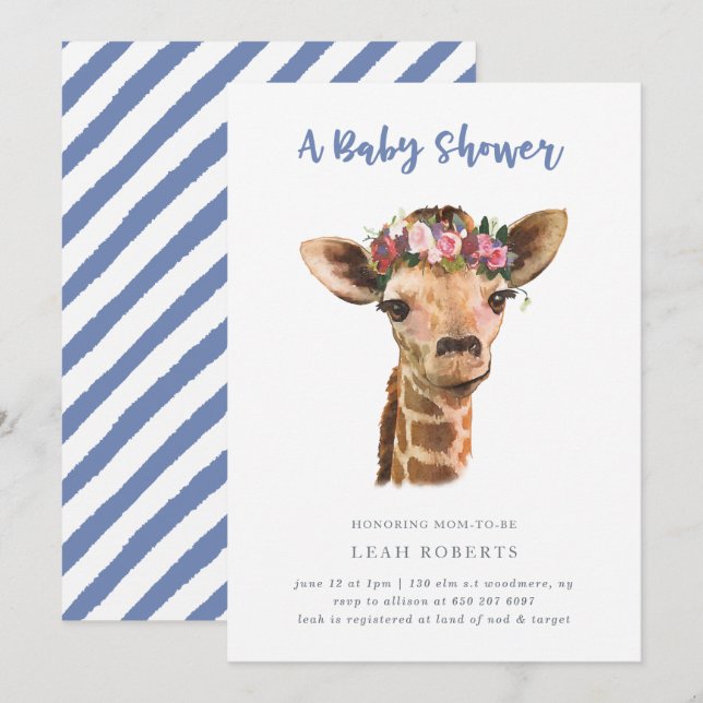 Giraffe mit Blumenkrone Einladung (Vorne/Hinten)