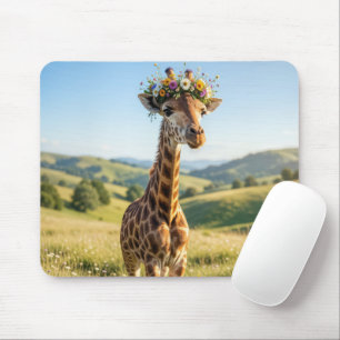 Giraffe mit Blumenkrone Mousepad