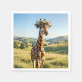 Giraffe mit Blumenkrone Serviette