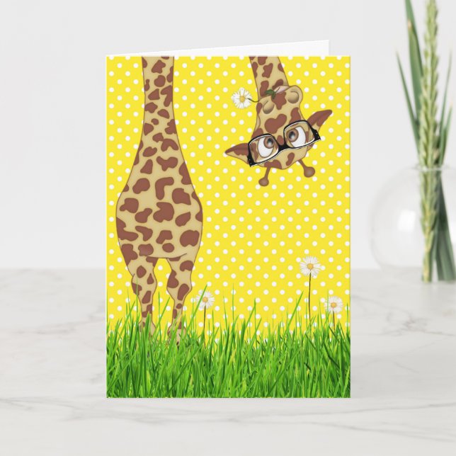 Giraffe mit Brille auf Polka Dots Karte (Vorderseite)