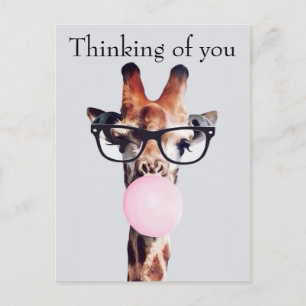 Giraffe mit Brille denkt an dich Postkarte