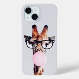 Giraffe mit Brille, die rosa Kaugummi blasen Case-Mate iPhone Hülle