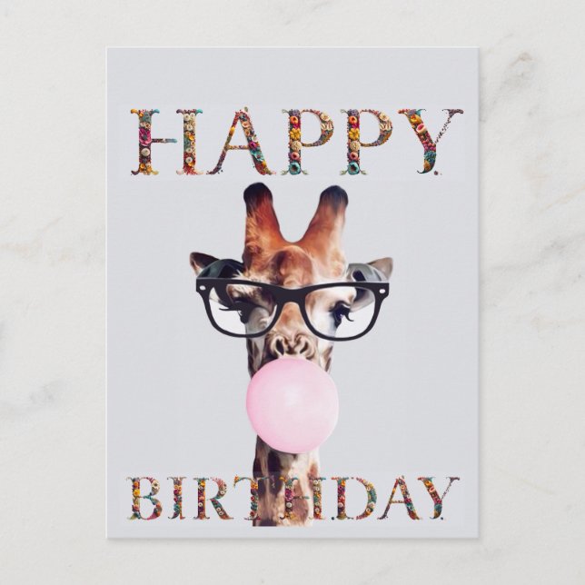 Giraffe mit Brille Happy Birthday Postkarte (Vorderseite)