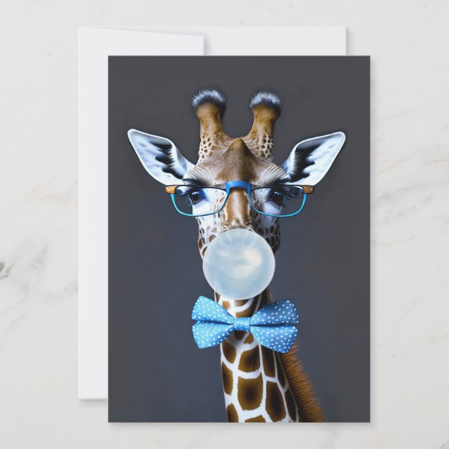 Giraffe mit Brille, Krawatte mit Bugs, blauer Kaug Dankeskarte (Vorderseite)