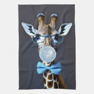 Giraffe mit Brille, Krawatte mit Bugs, blauer Kaug Geschirrtuch