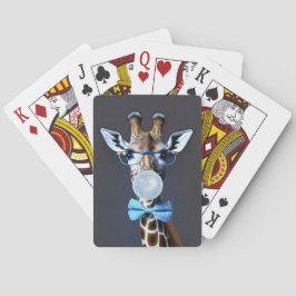 Giraffe mit Brille, Krawatte mit Bugs, blauer Kaug Spielkarten