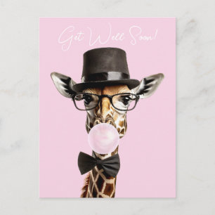 Giraffe mit Brille, Tophut, Gummi wird gut Postkarte