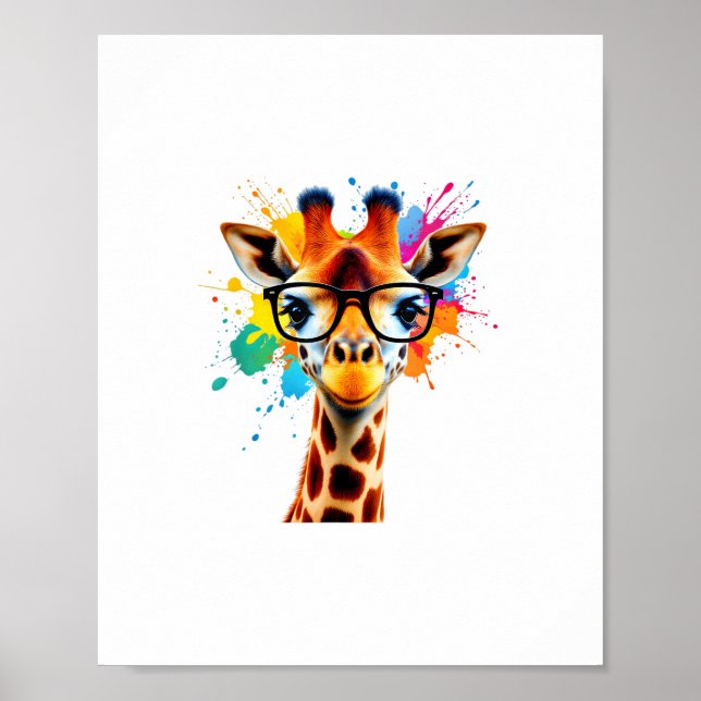 Giraffe mit Brille und farbenfroher Splash - Farbe Poster (Vorne)