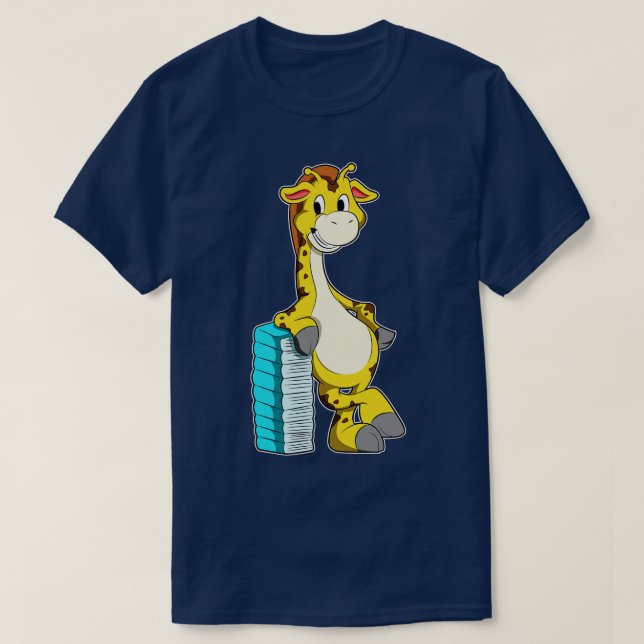 Giraffe mit Buchstapel T-Shirt (Design vorne)