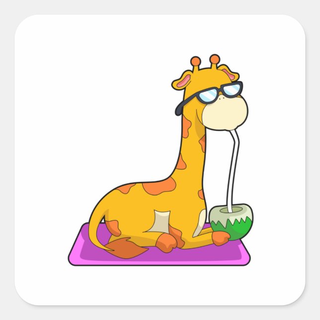 Giraffe mit Coconut Quadratischer Aufkleber (Vorderseite)