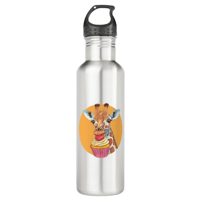 Giraffe mit Cupcake Edelstahlflasche (Vorderseite)