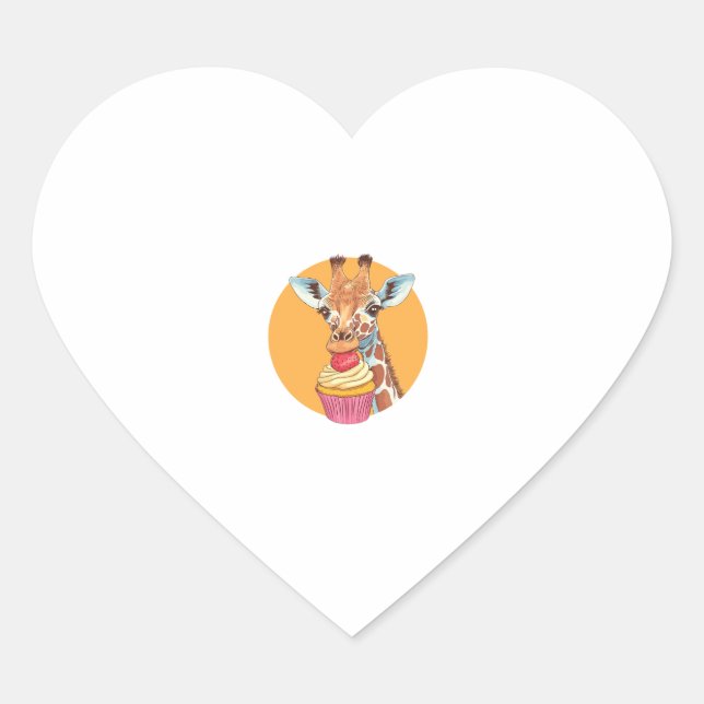 Giraffe mit Cupcake Herz-Aufkleber (Vorderseite)