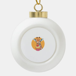 Giraffe mit Cupcake Keramik Kugel-Ornament